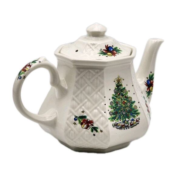 Sadler England Teapot Christmas Eve Salem Tree Vintage Ceramic w/ Lid - Picture 6 of 16